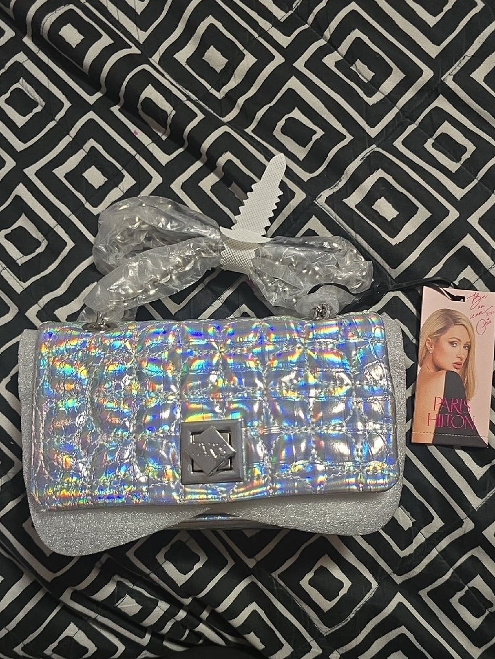Paris Hilton Iridescent Holographic Quilted Crossbody Bag